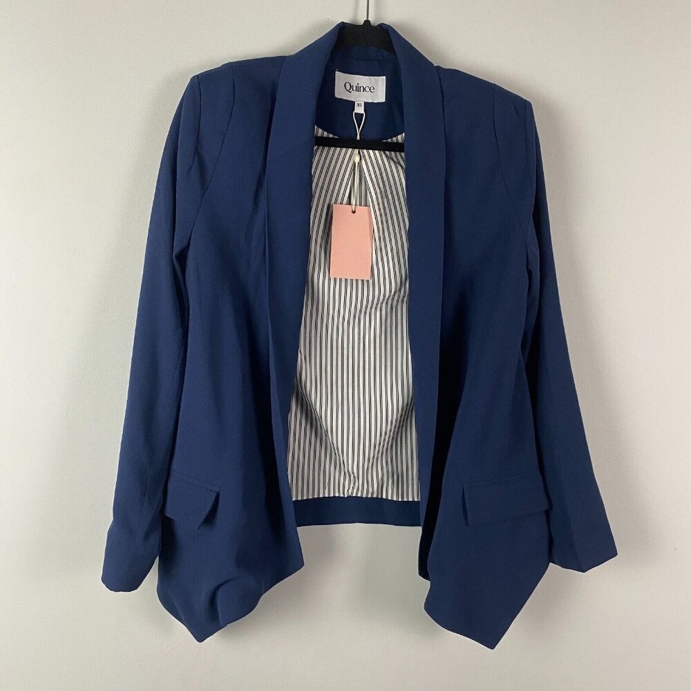 Quince Navy Blue Open Front Blazer